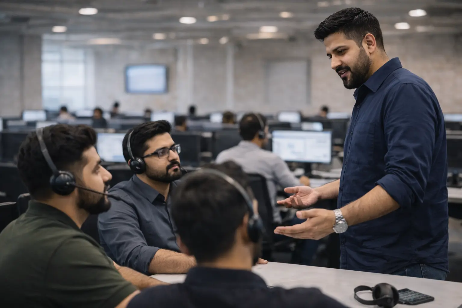 Manager in professional interaction with team